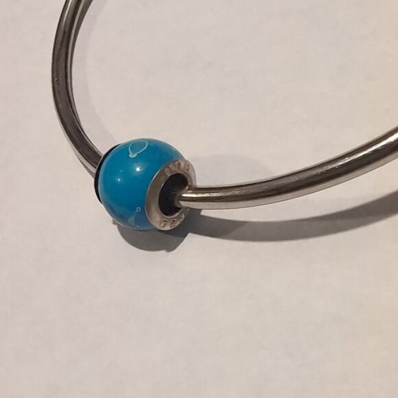 925 Sterling Silver‎ Blue and White Speckled Charm for Pandora Style Brac… - Picture 4 of 4